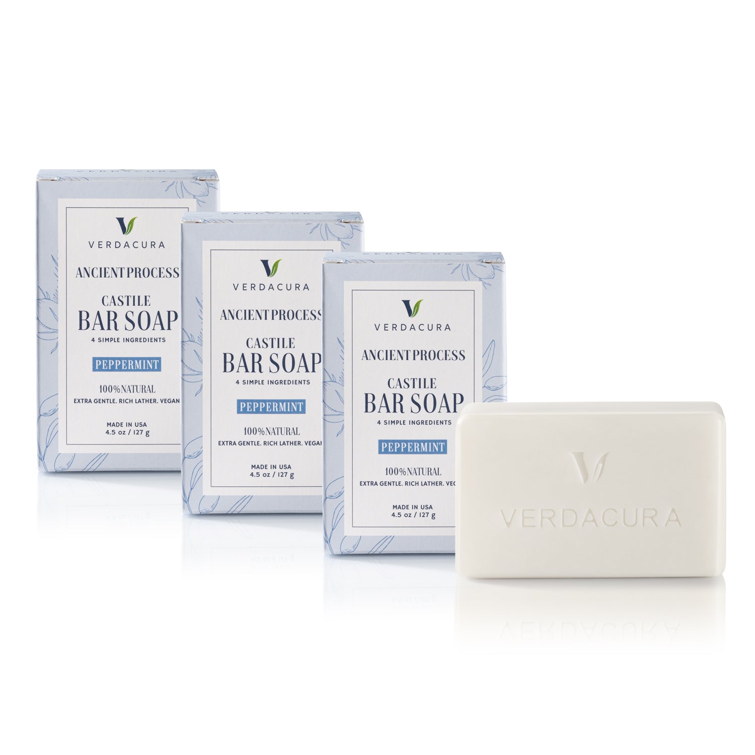 ANCIENT PROCESS CASTILE BAR SOAP PEPPERMINT 3 PACK (4.5 OZ EACH) - Verdacura