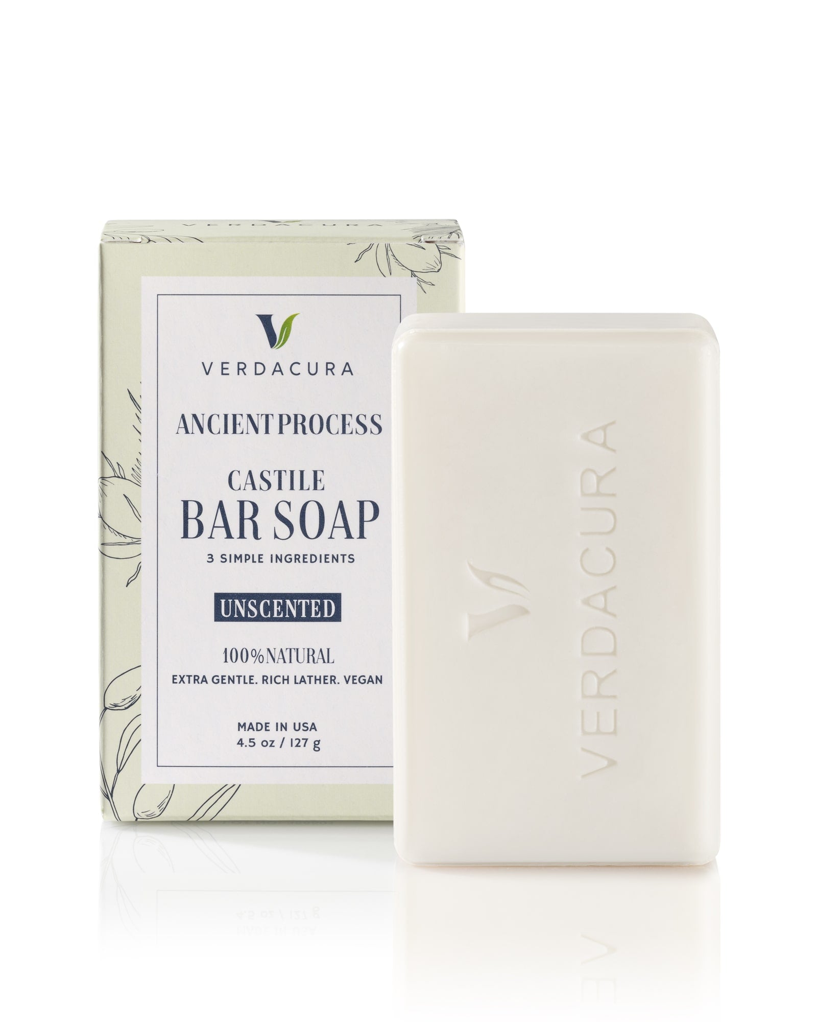 Ancient Hot Process Castile Bar Soap (Unscented) 4.5 OZ - Verdacura